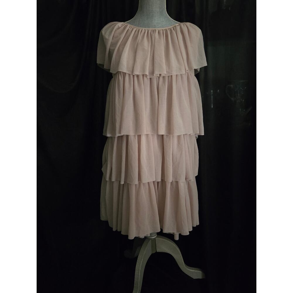 Twin Set by Simona Barbieri Flounced Ruffled Sleeveless Tulle Beige Dress Size L